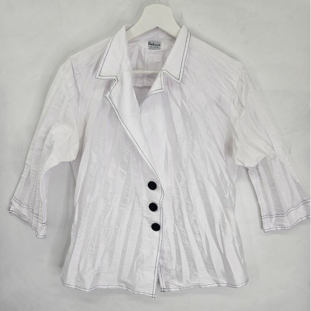 Beluva San Francisco White Pleated Modernist Avant Garde Blouse Size S Core